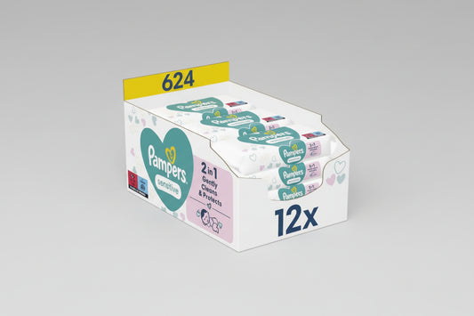 Pampers Sensitive Babydoekjes - 12 Verpakkingen = 624 Billendoekjes