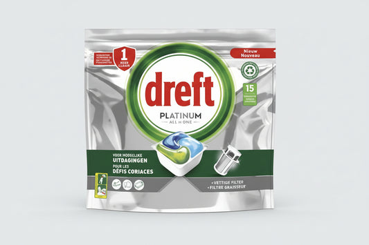 Dreft - Platinum All In One - Vaatwascapsules - Voor Moeilijke Uitdagingen - 15 Capsules