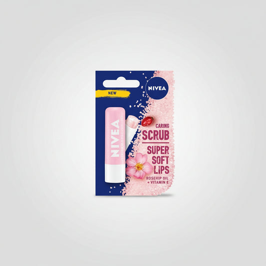NIVEA Caring Scrub Rosehip Oil & Vitamin E Super Soft Lips Lip Balm - Rozenbottelolie Verzorgende Scrub Lippenbalsem - Lipscrub & Lipverzorging - Lipbalsem